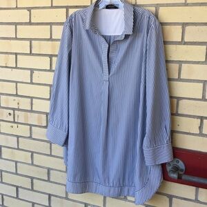 Piazza Sempione, 3/4 Cuffed Sleeve, Blue/White Striped Blouse, Large
